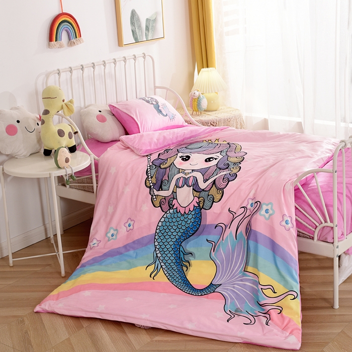 91家纺网 家纺一手货源 找家纺 萌宝家纺 2025秋冬幼儿园宝宝绒婴儿绒三件套被子六件套 魔法美人鱼