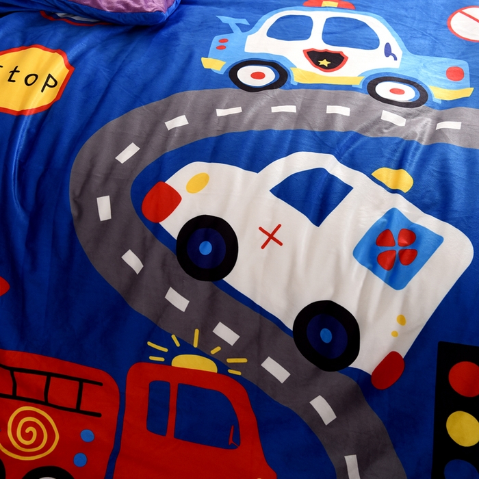 91家纺网 家纺一手货源 找家纺 萌宝家纺 2025秋冬幼儿园宝宝绒婴儿绒三件套被子六件套 汽车乐园