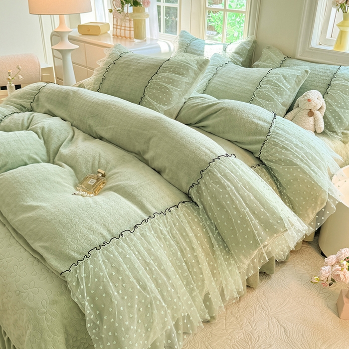 唐人居 2025新款雕花牛奶绒花边四件套--初恋系列 初恋-浅绿