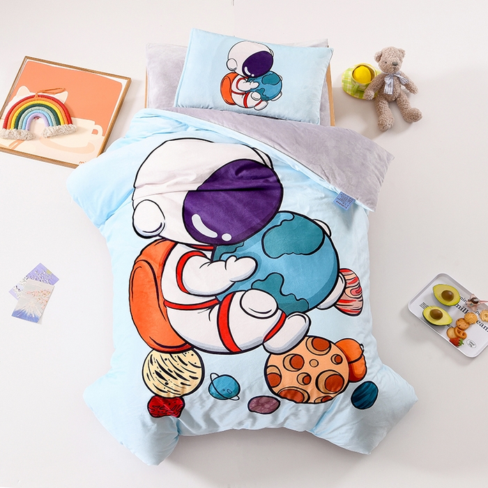 萌宝家纺 2025秋冬幼儿园宝宝绒婴儿绒三件套被子六件套 太空人