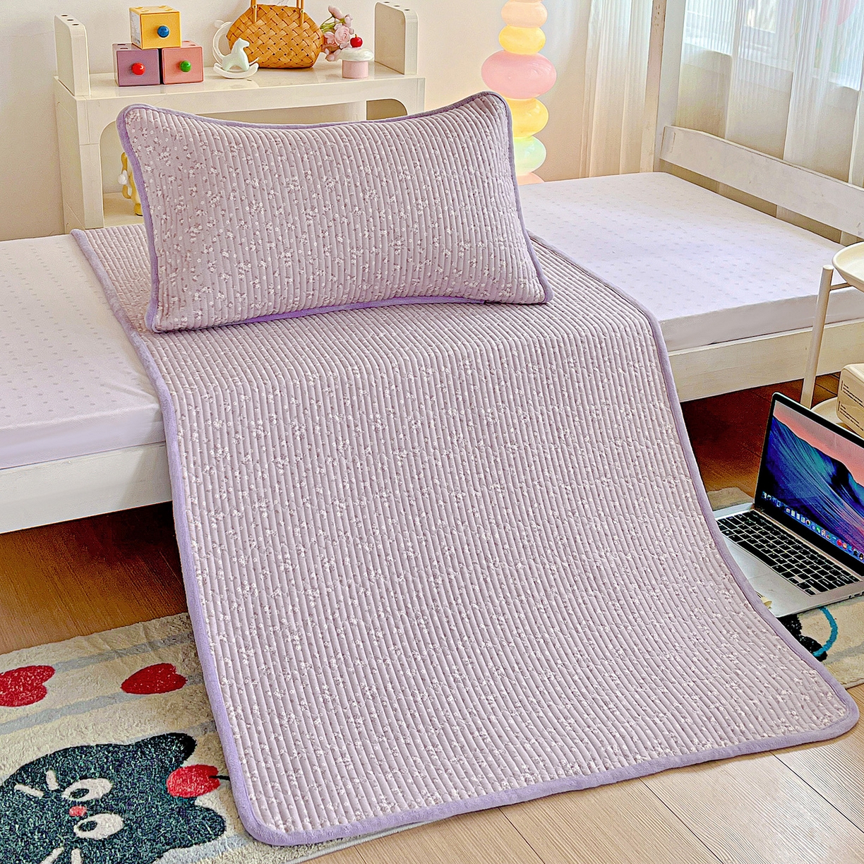 91家纺网 家纺一手货源 找家纺 恒尚居 2025新款纯棉牛奶绒学生床垫 双面两用夹棉床单床垫-秋冬款 四季通用 花言-A纯棉-B牛奶绒