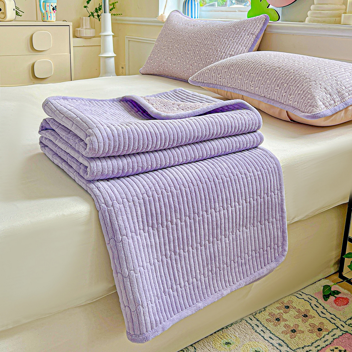 91家纺网 家纺一手货源 找家纺 恒尚居 2025新款纯棉牛奶绒学生床垫 双面两用夹棉床单床垫-秋冬款 四季通用 花言-A纯棉-B牛奶绒