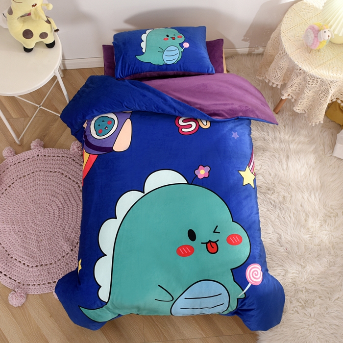 萌宝家纺 2025秋冬幼儿园宝宝绒婴儿绒三件套被子六件套 小恐龙