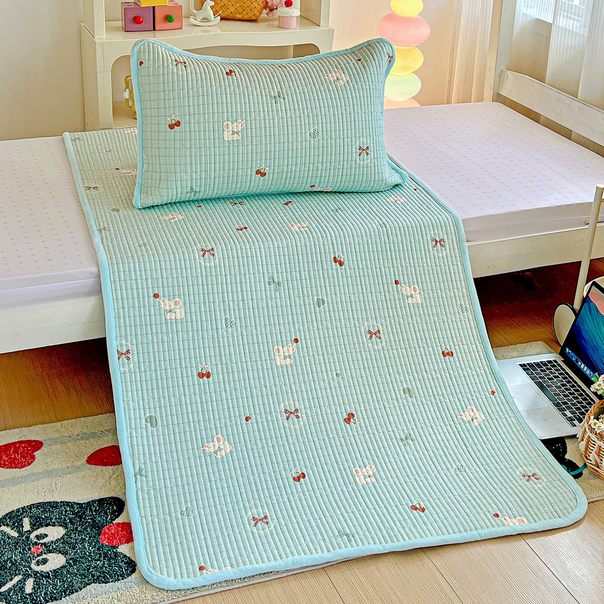 91家纺网 家纺一手货源 找家纺 恒尚居 2025新款纯棉牛奶绒学生床垫 双面两用夹棉床单床垫-秋冬款 四季通用 蓝象-A纯棉-B牛奶绒