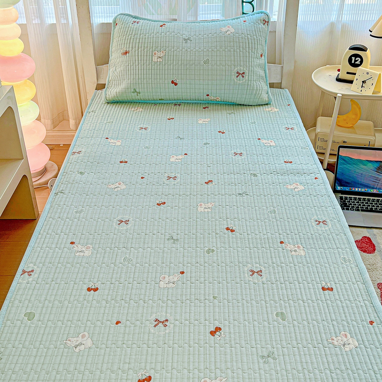 91家纺网 家纺一手货源 找家纺 恒尚居 2025新款纯棉牛奶绒学生床垫 双面两用夹棉床单床垫-秋冬款 四季通用 蓝象-A纯棉-B牛奶绒