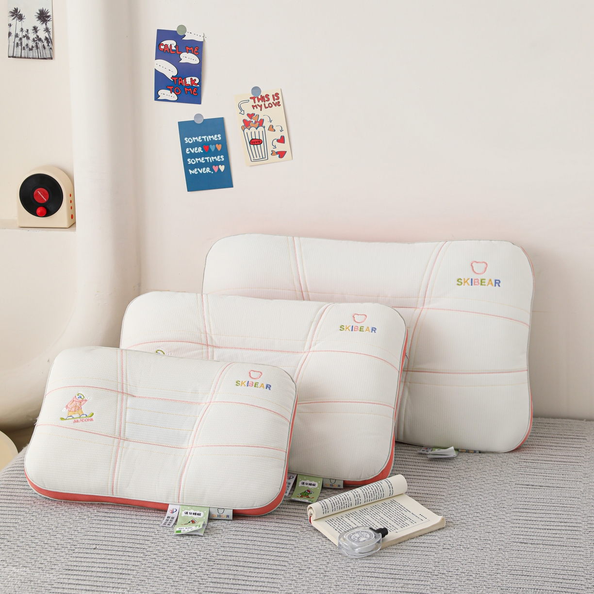 晚儿 2025新款滑板熊护颈枕头枕芯 滑板熊-粉