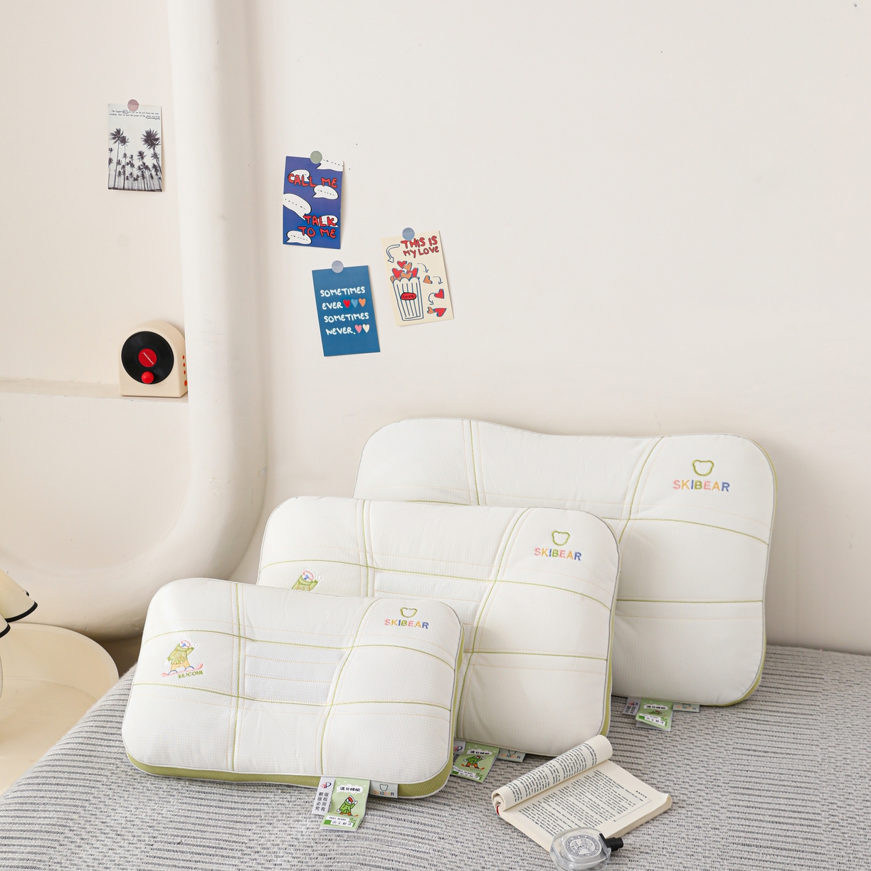 晚儿 2025新款滑板熊护颈枕头枕芯 滑板熊-绿