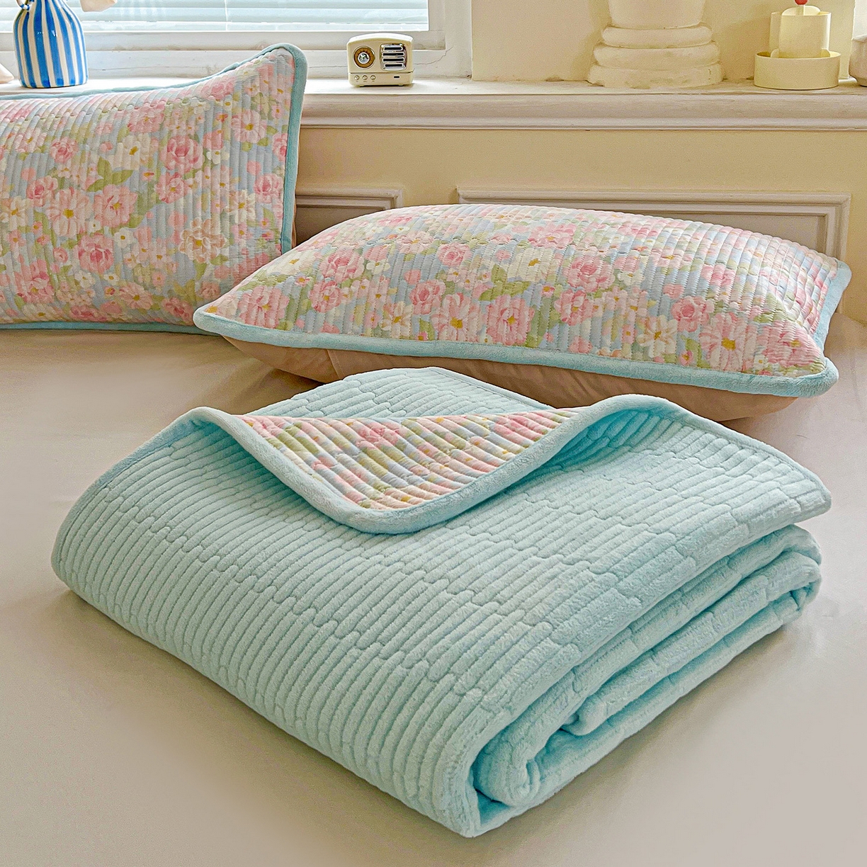 91家纺网 家纺一手货源 找家纺 恒尚居 2025新款纯棉牛奶绒学生床垫 双面两用夹棉床单床垫-秋冬款 四季通用 梦幻-A纯棉-B牛奶绒