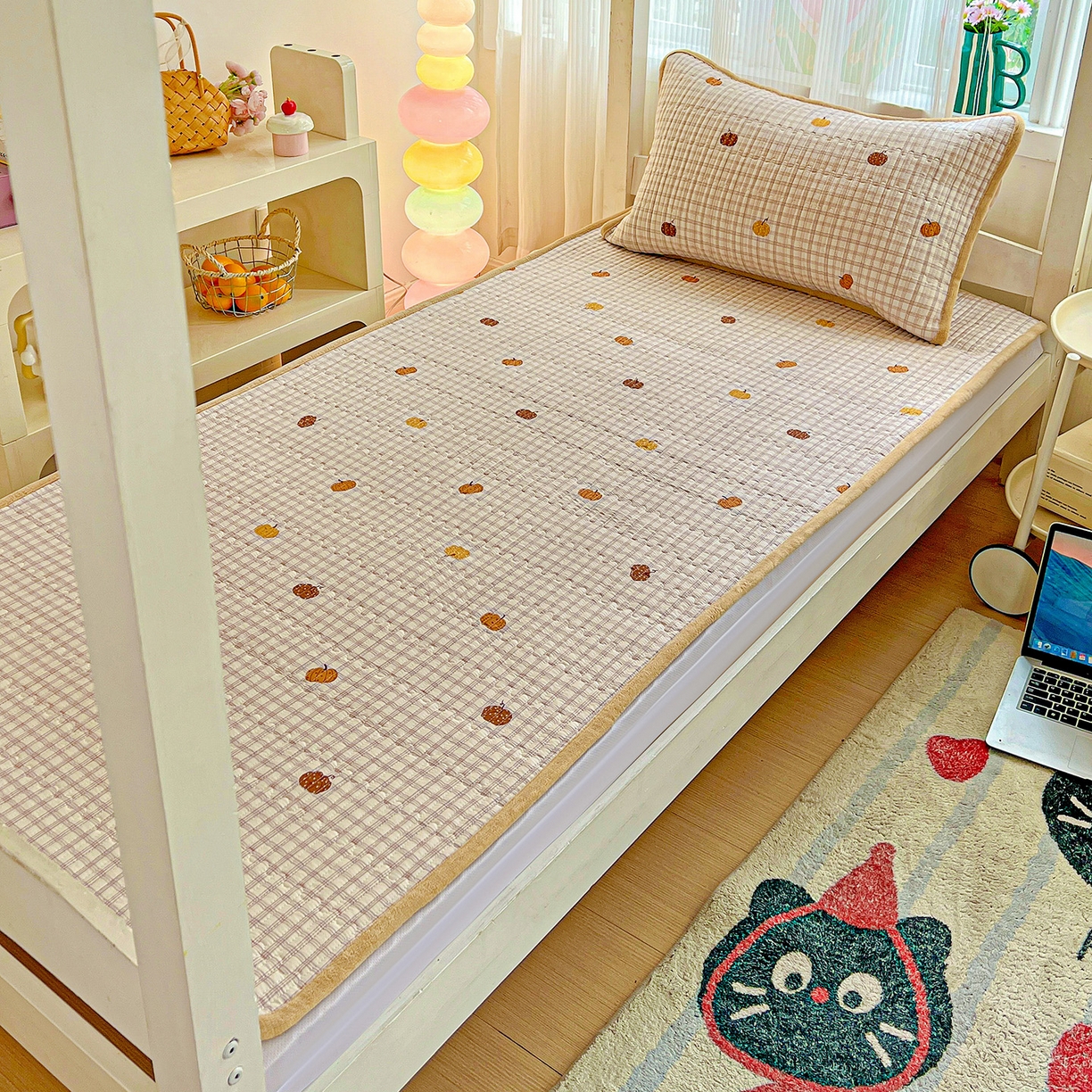 恒尚居 2025新款纯棉牛奶绒学生床垫 双面两用夹棉床单床垫-秋冬款 四季通用 南瓜奇趣-A纯棉-B牛奶绒