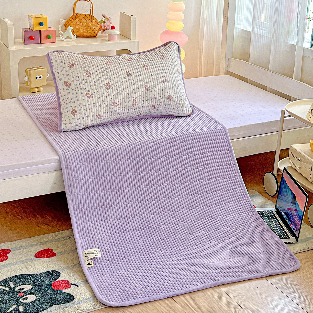 91家纺网 家纺一手货源 找家纺 恒尚居 2025新款纯棉牛奶绒学生床垫 双面两用夹棉床单床垫-秋冬款 四季通用 清茶小熊-A纯棉-B牛奶绒