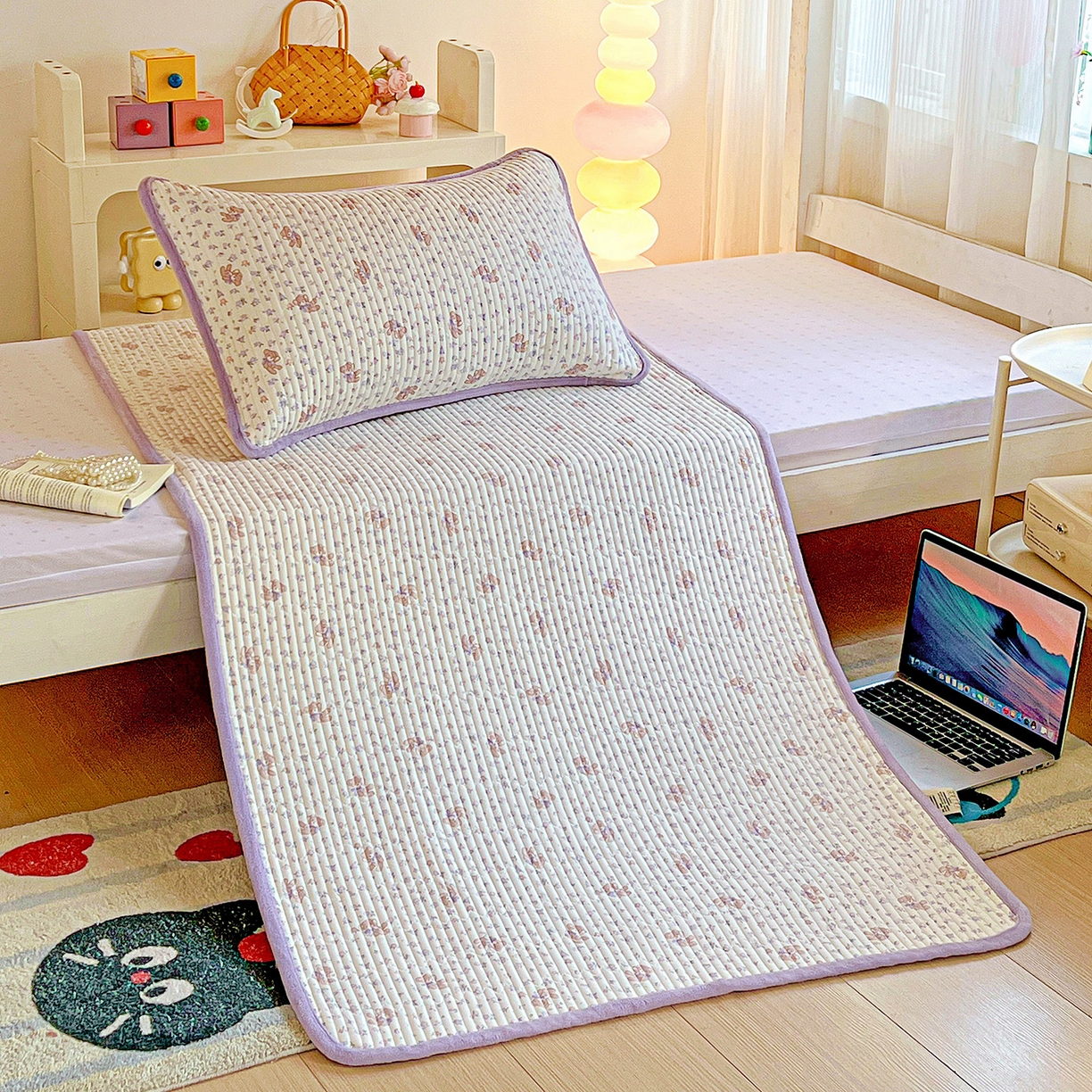 91家纺网 家纺一手货源 找家纺 恒尚居 2025新款纯棉牛奶绒学生床垫 双面两用夹棉床单床垫-秋冬款 四季通用 清茶小熊-A纯棉-B牛奶绒