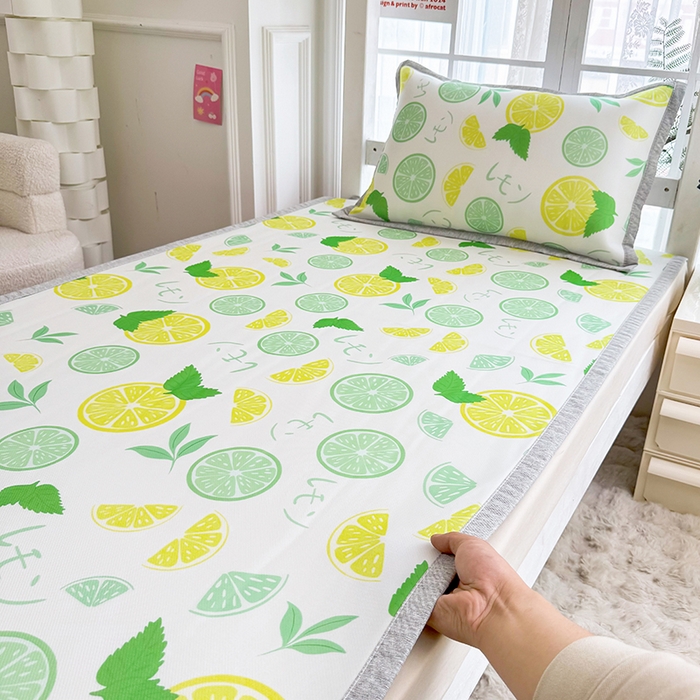 91家纺网 家纺一手货源 找家纺 萌宝家纺 2025新款小清新卡通学生宿舍凉席幼儿园小学生冰丝席冰藤软席 清新柠檬