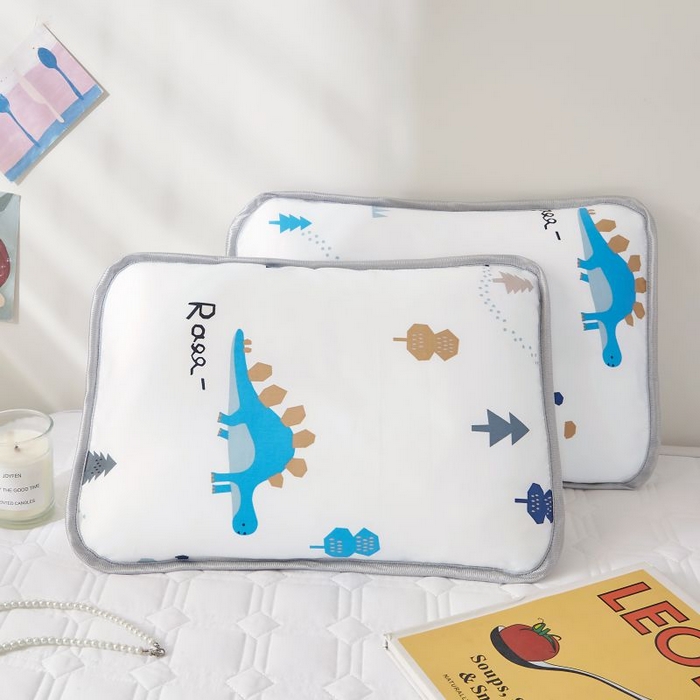 91家纺网 家纺一手货源 找家纺 小米枕芯 2025新款全棉儿童凉感冰爽柔软舒适亲肤枕头枕芯 白色蓝恐龙【一对装】