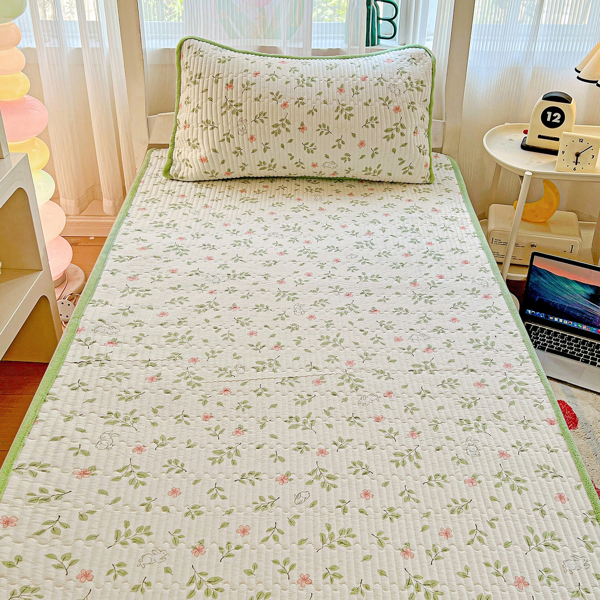 91家纺网 家纺一手货源 找家纺 恒尚居 2025新款纯棉牛奶绒学生床垫 双面两用夹棉床单床垫-秋冬款 四季通用 清新雅韵-A纯棉-B牛奶绒