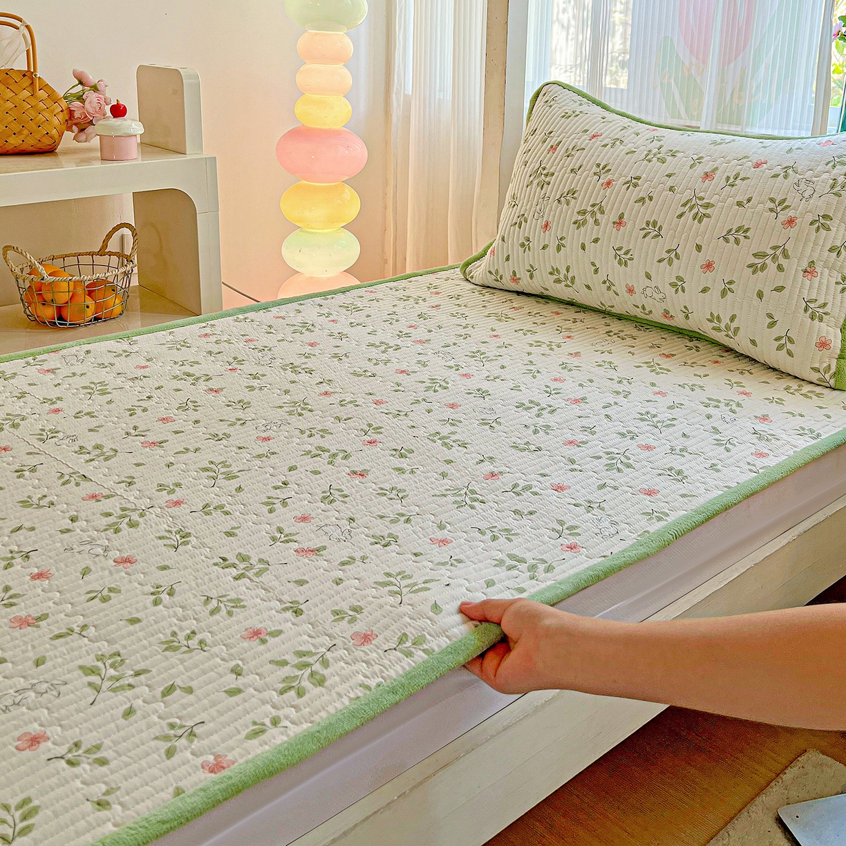 91家纺网 家纺一手货源 找家纺 恒尚居 2025新款纯棉牛奶绒学生床垫 双面两用夹棉床单床垫-秋冬款 四季通用 清新雅韵-A纯棉-B牛奶绒