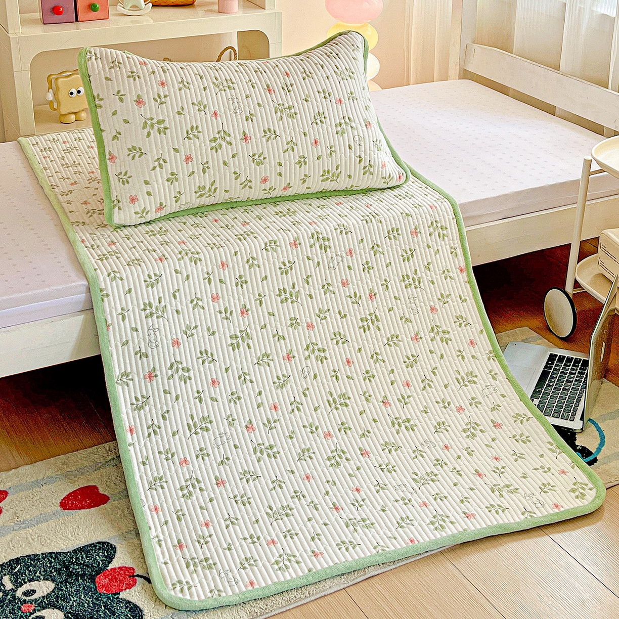 91家纺网 家纺一手货源 找家纺 恒尚居 2025新款纯棉牛奶绒学生床垫 双面两用夹棉床单床垫-秋冬款 四季通用 清新雅韵-A纯棉-B牛奶绒