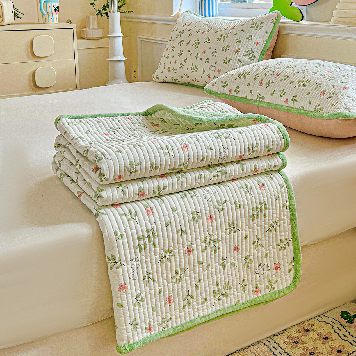 91家纺网 家纺一手货源 找家纺 恒尚居 2025新款纯棉牛奶绒学生床垫 双面两用夹棉床单床垫-秋冬款 四季通用 清新雅韵-A纯棉-B牛奶绒