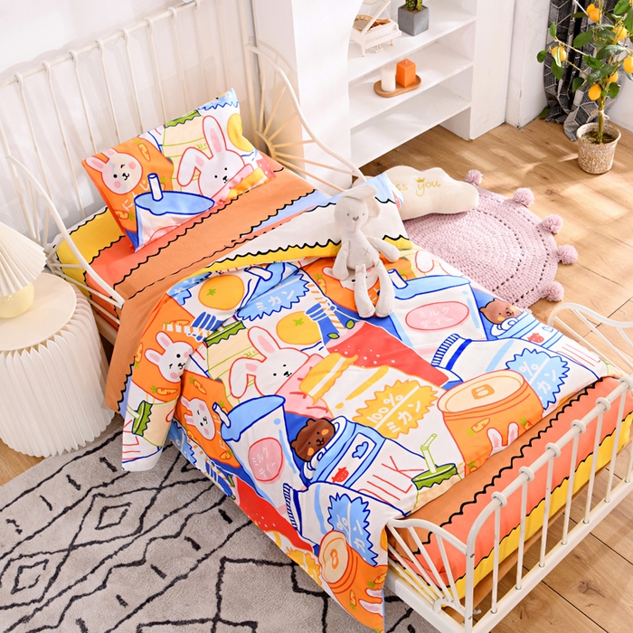 91家纺网 家纺一手货源 找家纺 萌宝家纺 2025新款幼儿园全棉纯棉三件套含芯婴童多件套 缤纷世界