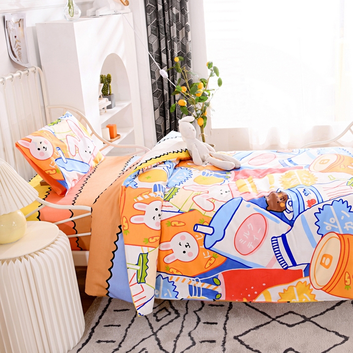 91家纺网 家纺一手货源 找家纺 萌宝家纺 2025新款幼儿园全棉纯棉三件套含芯婴童多件套 缤纷世界