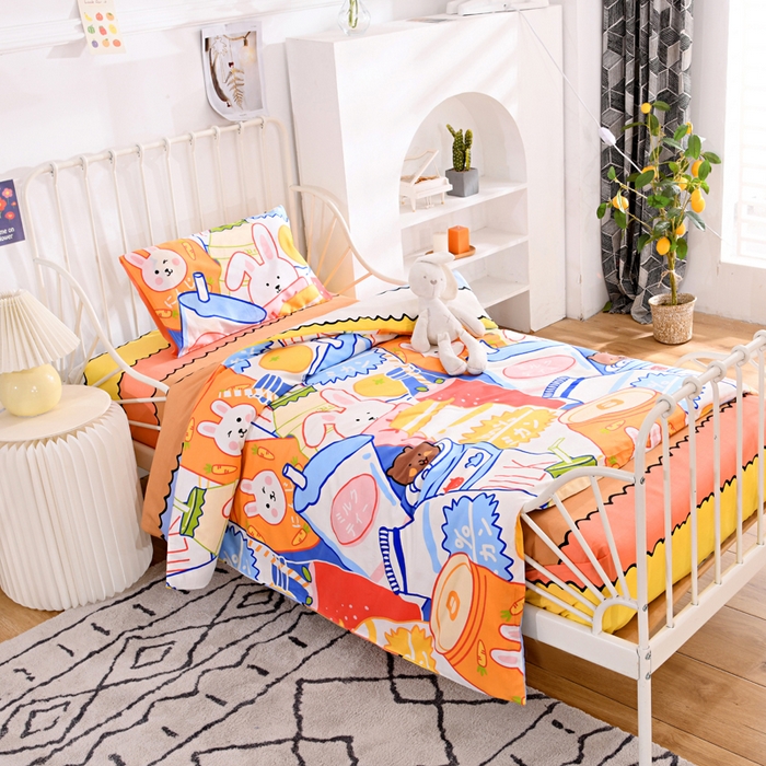 91家纺网 家纺一手货源 找家纺 萌宝家纺 2025新款幼儿园全棉纯棉三件套含芯婴童多件套 缤纷世界