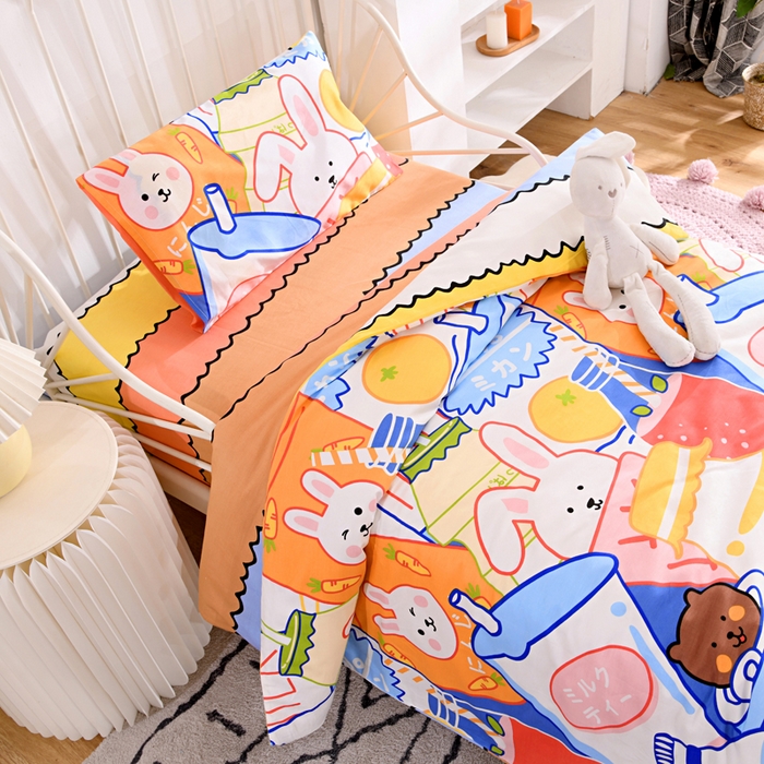 91家纺网 家纺一手货源 找家纺 萌宝家纺 2025新款幼儿园全棉纯棉三件套含芯婴童多件套 缤纷世界