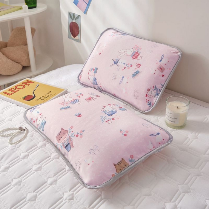 91家纺网 家纺一手货源 找家纺 小米枕芯 2025新款全棉儿童凉感冰爽柔软舒适亲肤枕头枕芯 粉色花园【单只装】