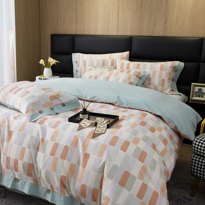 91家纺网 家纺一手货源 找家纺 沐白家居 2025新款全棉生态磨毛印花四件套-纽扣工艺款 闲偶-绿