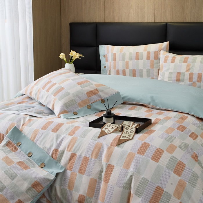 91家纺网 家纺一手货源 找家纺 沐白家居 2025新款全棉生态磨毛印花四件套-纽扣工艺款 闲偶-绿