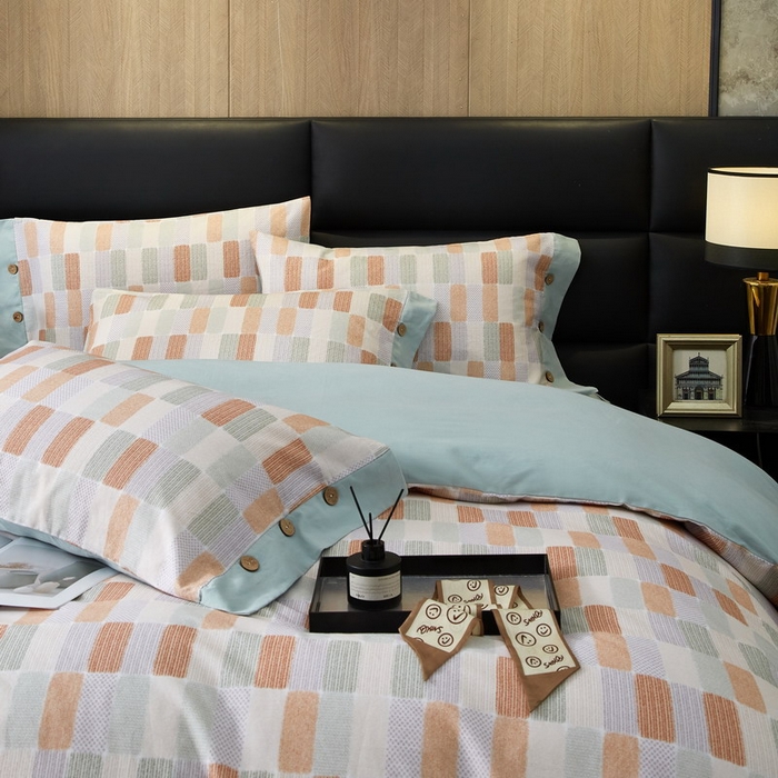 91家纺网 家纺一手货源 找家纺 沐白家居 2025新款全棉生态磨毛印花四件套-纽扣工艺款 闲偶-绿