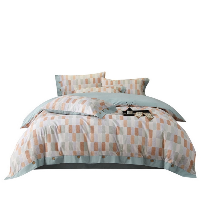 91家纺网 家纺一手货源 找家纺 沐白家居 2025新款全棉生态磨毛印花四件套-纽扣工艺款 闲偶-绿