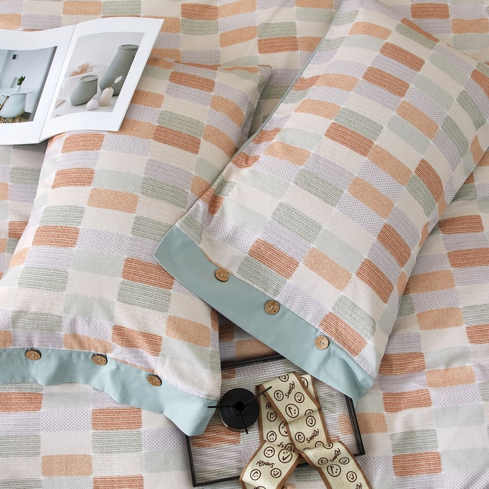 91家纺网 家纺一手货源 找家纺 沐白家居 2025新款全棉生态磨毛印花四件套-纽扣工艺款 闲偶-绿