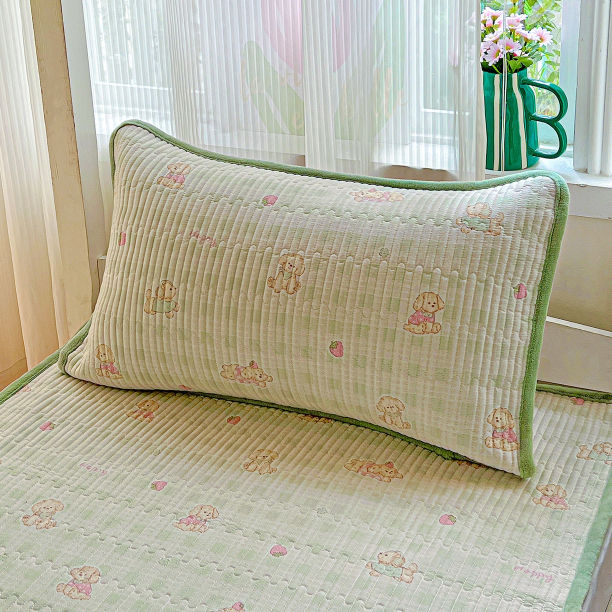 91家纺网 家纺一手货源 找家纺 恒尚居 2025新款纯棉牛奶绒学生床垫 双面两用夹棉床单床垫-秋冬款 四季通用 甜心旺旺-A纯棉-B牛奶绒