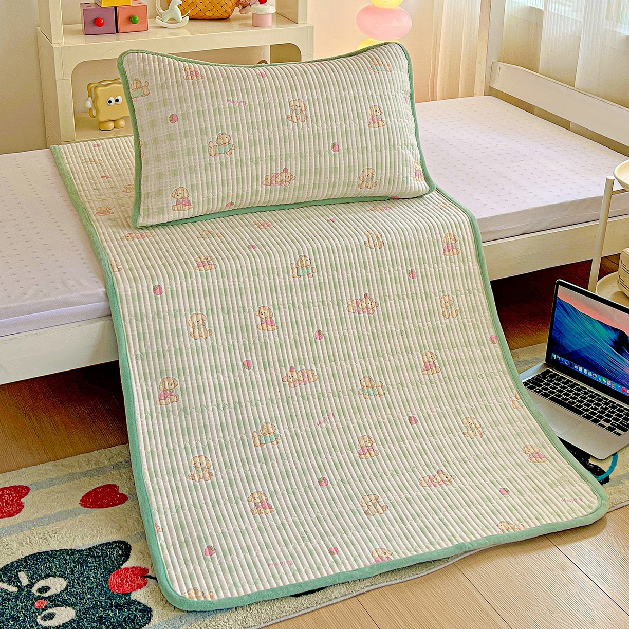 91家纺网 家纺一手货源 找家纺 恒尚居 2025新款纯棉牛奶绒学生床垫 双面两用夹棉床单床垫-秋冬款 四季通用 甜心旺旺-A纯棉-B牛奶绒