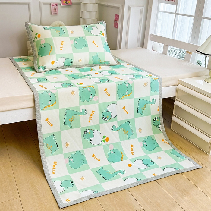 91家纺网 家纺一手货源 找家纺 萌宝家纺 2025新款小清新卡通学生宿舍凉席幼儿园小学生冰丝席冰藤软席 恐龙宝宝