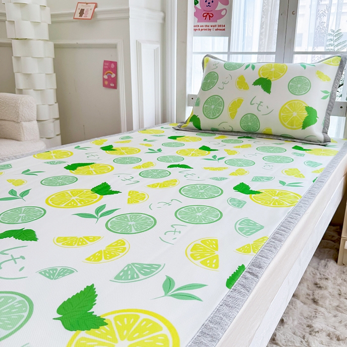 91家纺网 家纺一手货源 找家纺 萌宝家纺 2025新款小清新卡通学生宿舍凉席幼儿园小学生冰丝席冰藤软席 清新柠檬