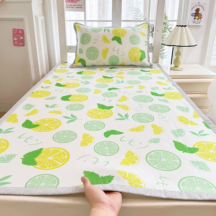 91家纺网 家纺一手货源 找家纺 萌宝家纺 2025新款小清新卡通学生宿舍凉席幼儿园小学生冰丝席冰藤软席 清新柠檬