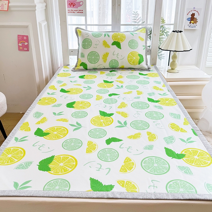 91家纺网 家纺一手货源 找家纺 萌宝家纺 2025新款小清新卡通学生宿舍凉席幼儿园小学生冰丝席冰藤软席 清新柠檬