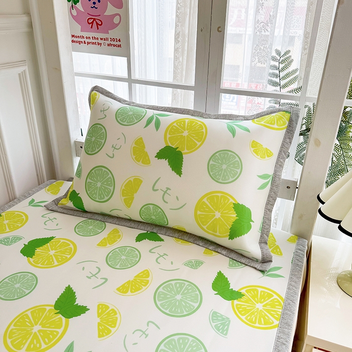 91家纺网 家纺一手货源 找家纺 萌宝家纺 2025新款小清新卡通学生宿舍凉席幼儿园小学生冰丝席冰藤软席 清新柠檬