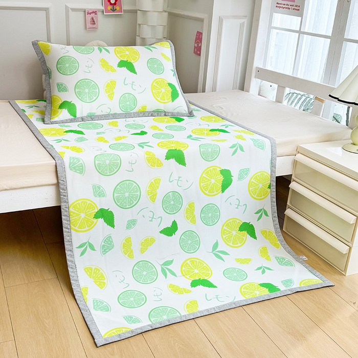 91家纺网 家纺一手货源 找家纺 萌宝家纺 2025新款小清新卡通学生宿舍凉席幼儿园小学生冰丝席冰藤软席 清新柠檬