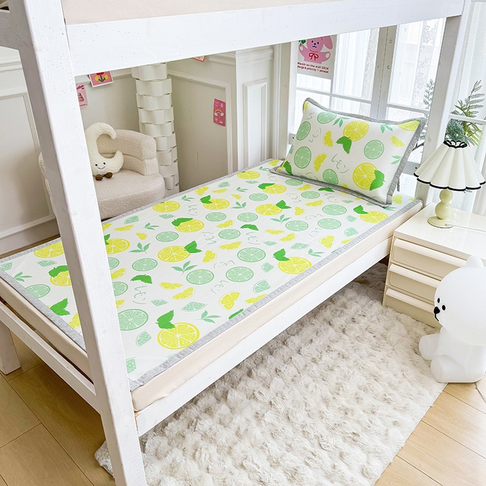 91家纺网 家纺一手货源 找家纺 萌宝家纺 2025新款小清新卡通学生宿舍凉席幼儿园小学生冰丝席冰藤软席 清新柠檬