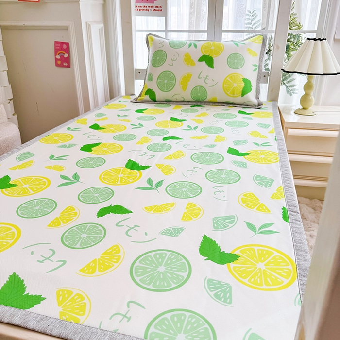 91家纺网 家纺一手货源 找家纺 萌宝家纺 2025新款小清新卡通学生宿舍凉席幼儿园小学生冰丝席冰藤软席 清新柠檬