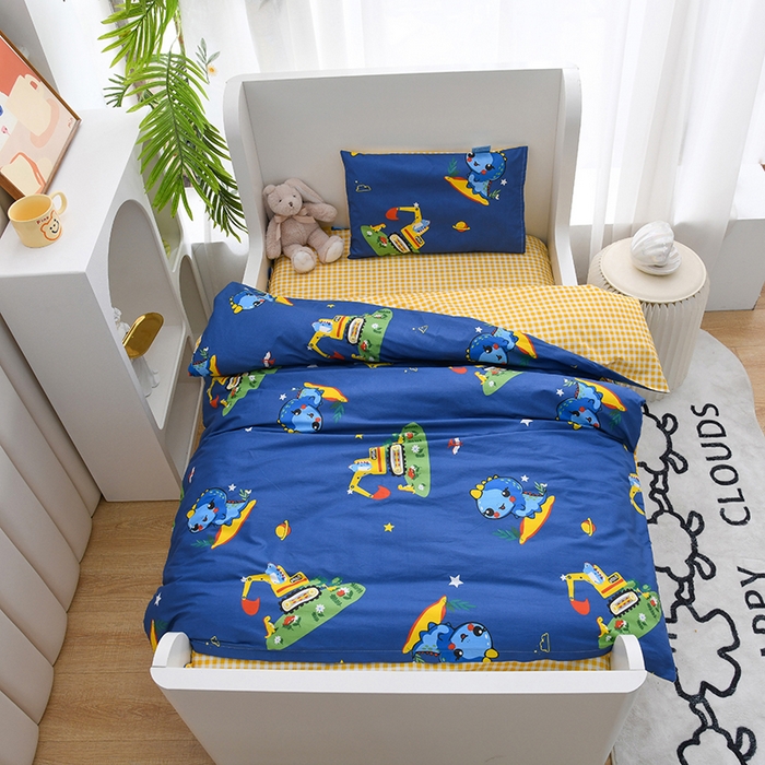 91家纺网 家纺一手货源 找家纺 萌宝家纺 2025新款幼儿园全棉纯棉三件套含芯婴童多件套 恐龙挖掘机