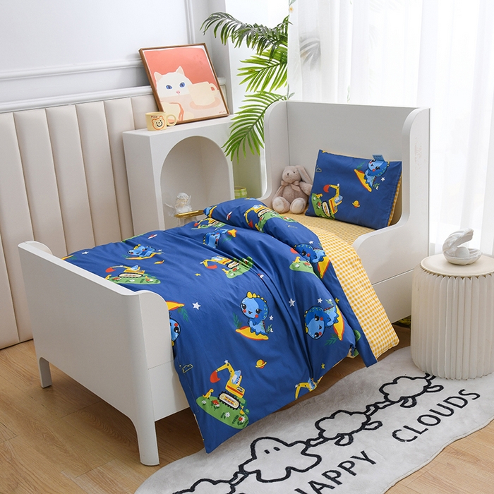 91家纺网 家纺一手货源 找家纺 萌宝家纺 2025新款幼儿园全棉纯棉三件套含芯婴童多件套 恐龙挖掘机