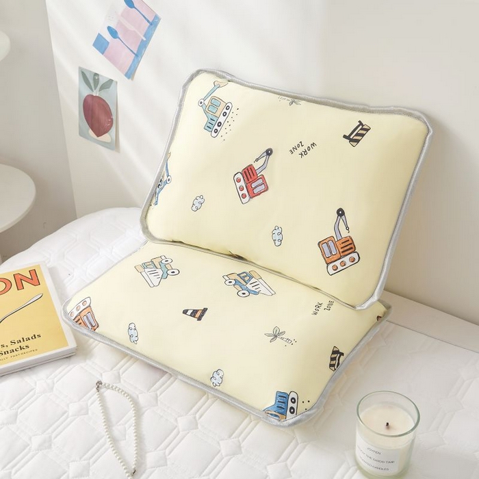 91家纺网 家纺一手货源 找家纺 小米枕芯 2025新款全棉儿童凉感冰爽柔软舒适亲肤枕头枕芯 米色挖掘机【单只装】