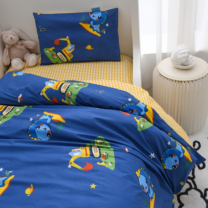 91家纺网 家纺一手货源 找家纺 萌宝家纺 2025新款幼儿园全棉纯棉三件套含芯婴童多件套 恐龙挖掘机