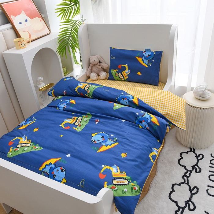 91家纺网 家纺一手货源 找家纺 萌宝家纺 2025新款幼儿园全棉纯棉三件套含芯婴童多件套 恐龙挖掘机