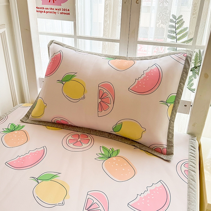 91家纺网 家纺一手货源 找家纺 萌宝家纺 2025新款小清新卡通学生宿舍凉席幼儿园小学生冰丝席冰藤软席 清新西柚