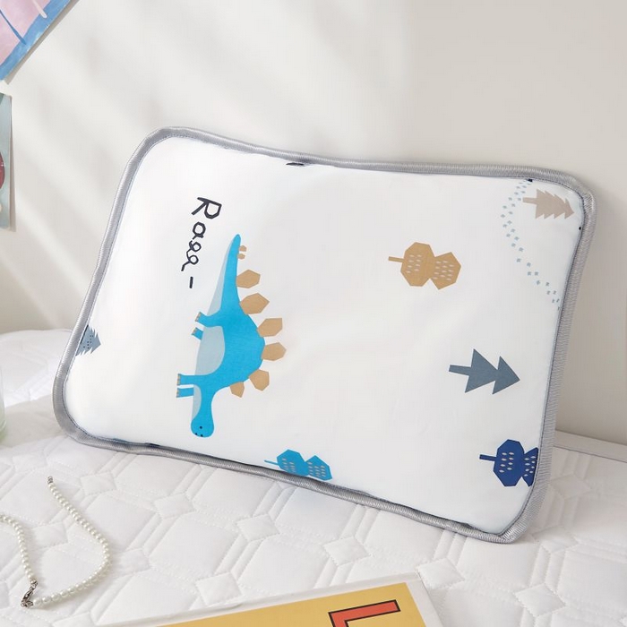 91家纺网 家纺一手货源 找家纺 小米枕芯 2025新款全棉儿童凉感冰爽柔软舒适亲肤枕头枕芯 白色蓝恐龙【一对装】