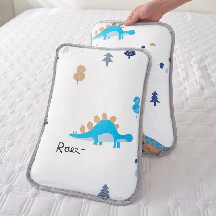 91家纺网 家纺一手货源 找家纺 小米枕芯 2025新款全棉儿童凉感冰爽柔软舒适亲肤枕头枕芯 白色蓝恐龙【一对装】