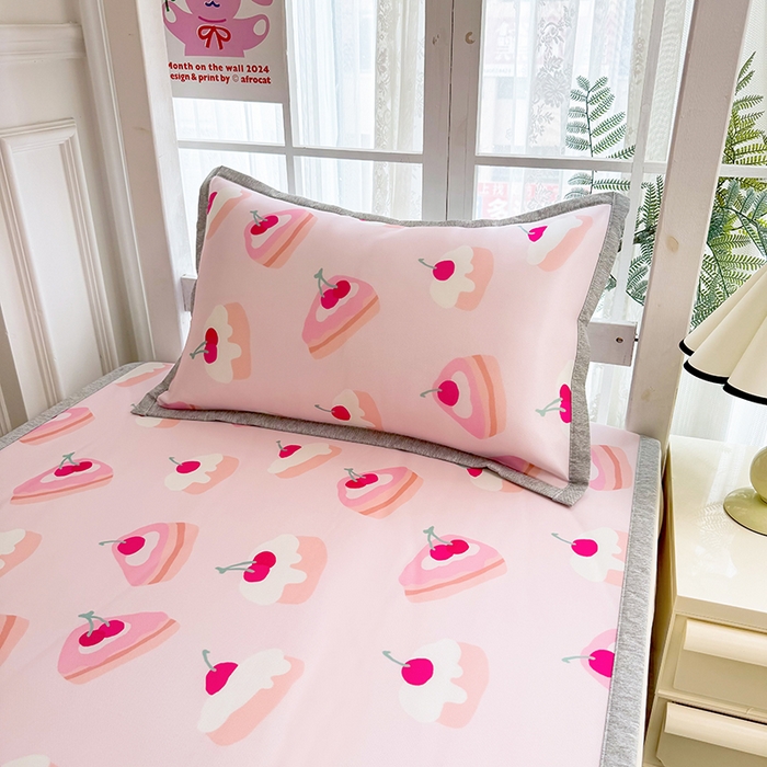 91家纺网 家纺一手货源 找家纺 萌宝家纺 2025新款小清新卡通学生宿舍凉席幼儿园小学生冰丝席冰藤软席 小蛋糕